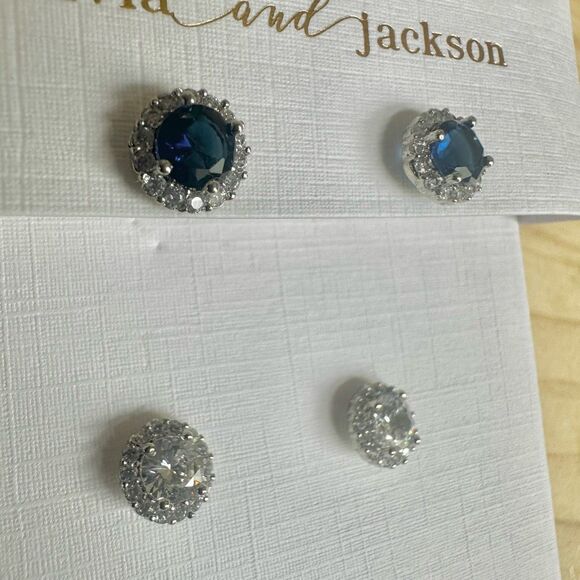 Olivia and Jackson Fine Silver Plated Halo Stud Earrings Set - Picture 2 of 12